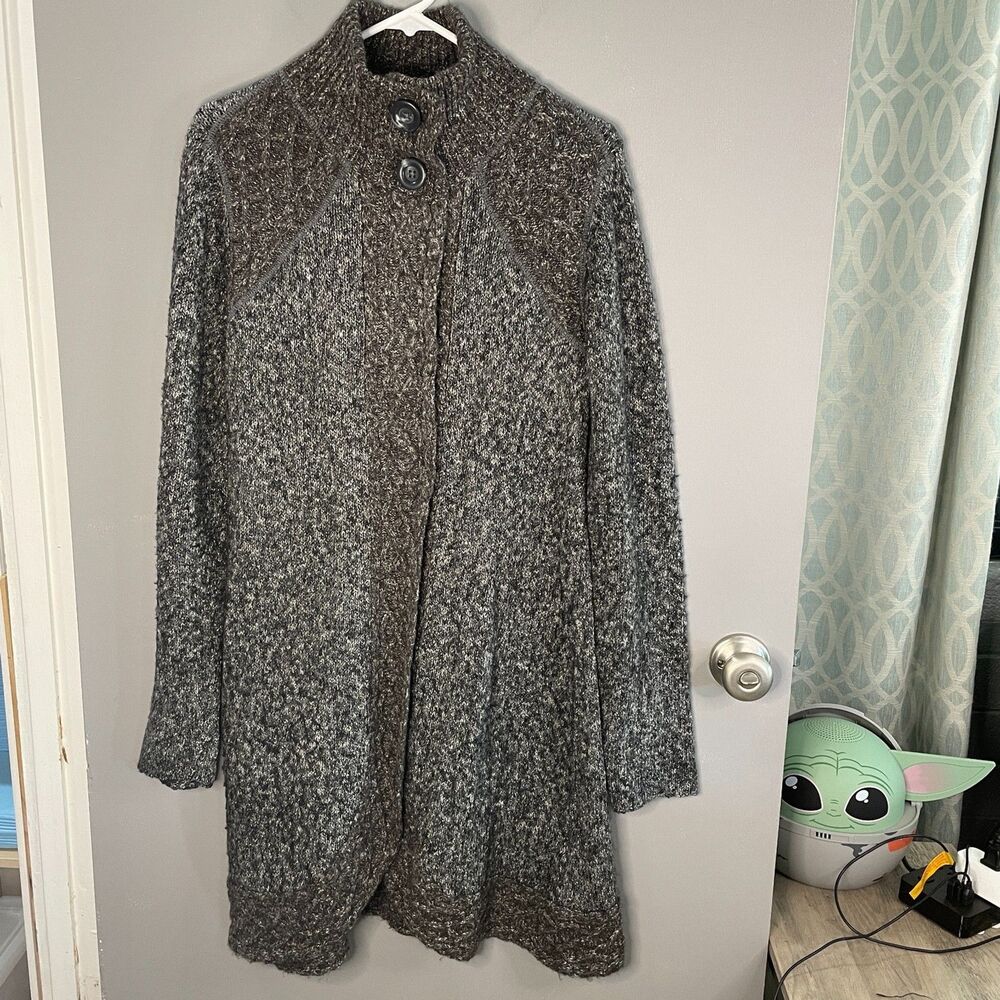 Prana Womens M Cardigan Sweater Angelica Duster Heathered Gray **READ**